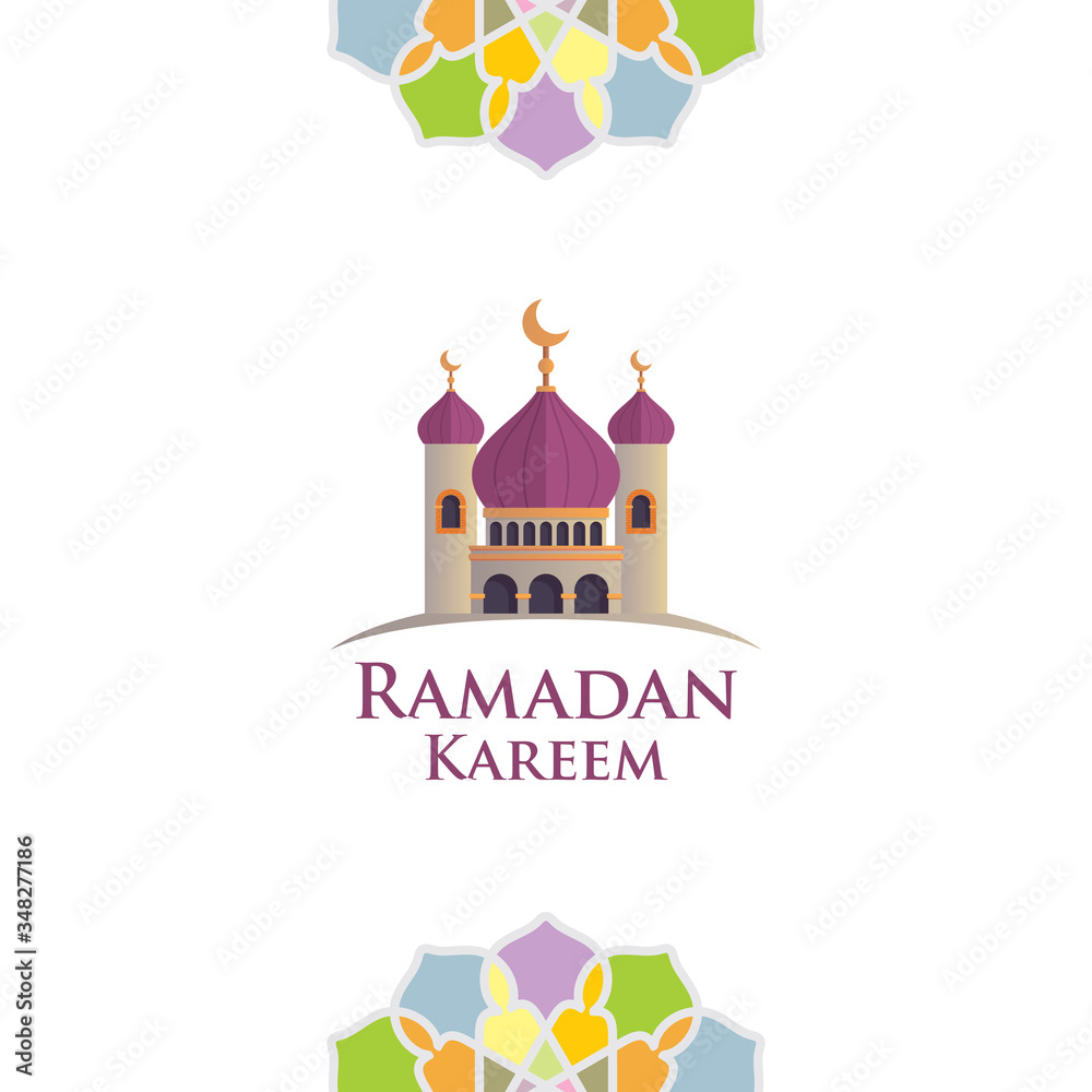 Ramadan kareem graphic illustration. Greeting card, banner vector design with mosque ornament. Islamic culture.