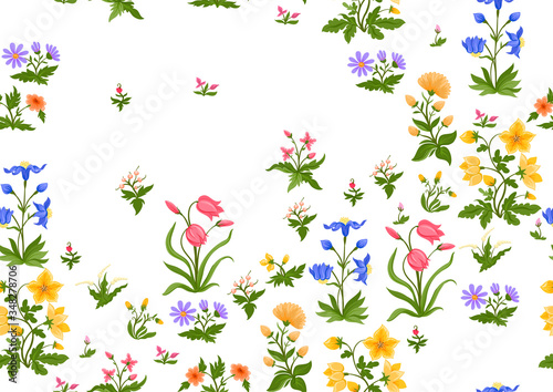 Tradition mughal motif, fantasy flowers in retro, vintage style. Seamless pattern, background. Vector illustration isolated on white background.