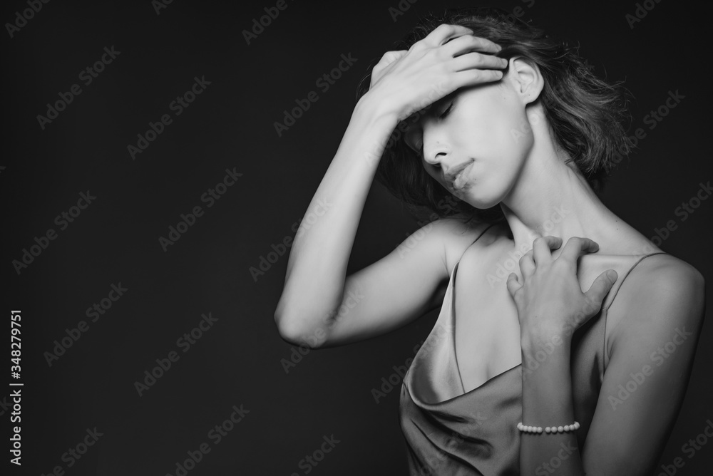 Portrait of a beautiful, sexy girl. Black and white art photo. The concept of beauty and youth Portrait of a beautiful, sexy girl. Black and white art photo. The concept of beauty and youth