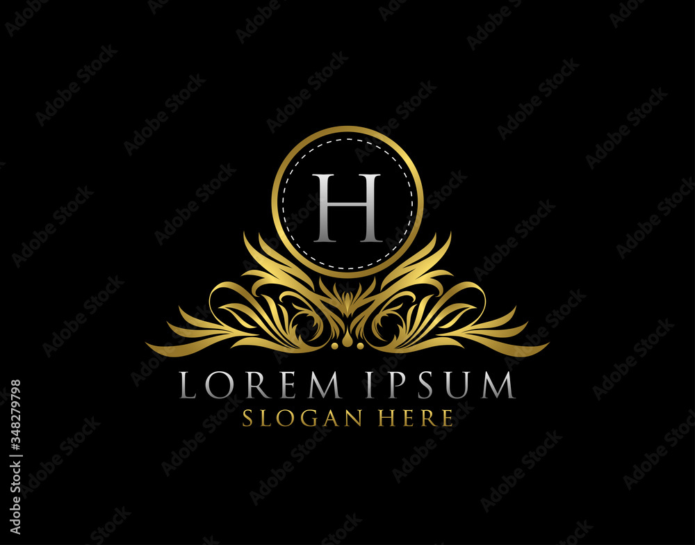 Obraz premium Letter H Luxury Logo. Monogram design elements, graceful template. Calligraphic elegant line art badge design.Letter Stamp, Boutique, Cafe, Hotel, Heraldic, Jewelry, Wedding.
