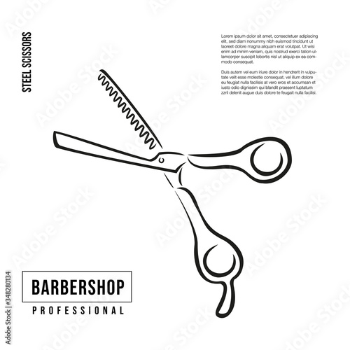 Professional thinning scissors for haircuts. Drawing for a hairdresser