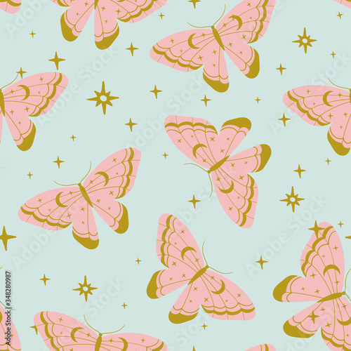 seamless vector pattern. butterfly, flower, star. magic vintage illustration