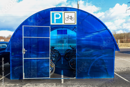 MINSK, BELARUS - 1 MARCH, 2020: bicycle storage garage, bike parking