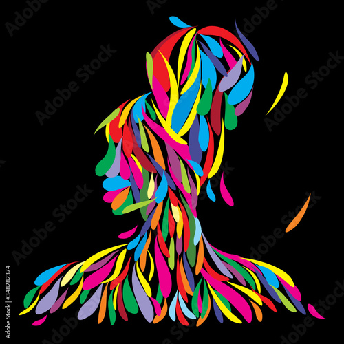 Abstract vector illustration of an Afro american empowered woman in bold design and bright colors 