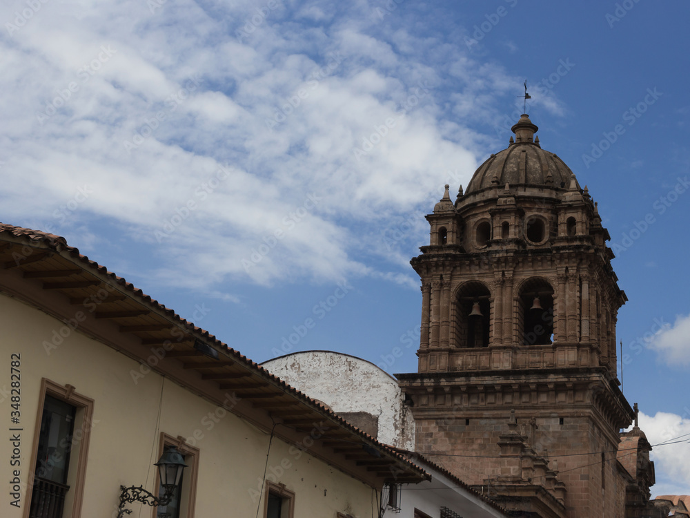 Buildings in town of Cuzco in Peru. Copy space for text