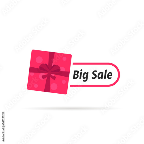 big sale icon with top view gift box