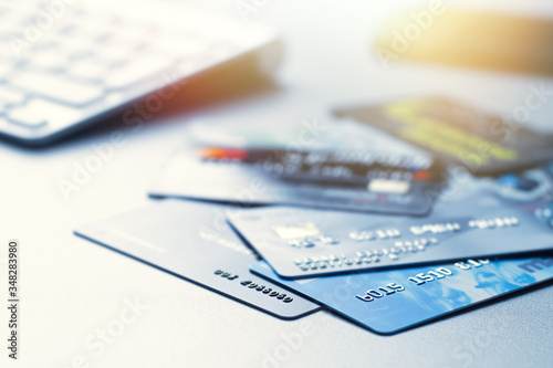 Several credit or debit bank cards