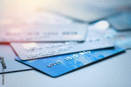 Several credit or debit bank cards photo