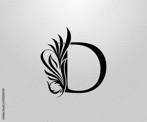 D Letter Classic Heraldic logo. Graceful Floral Alphabet Mark for book design, letter stamp, weeding card, brand name, business card, Restaurant, Boutique, Hotel.