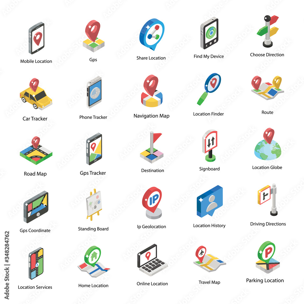 
Gps Location Isometric Icons Pack 
