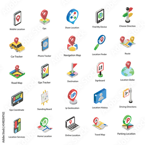  Gps Location Isometric Icons Pack 