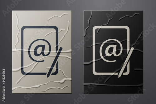 White Mail and e-mail icon isolated on crumpled paper background. Envelope symbol e-mail. Email message sign. Paper art style. Vector
