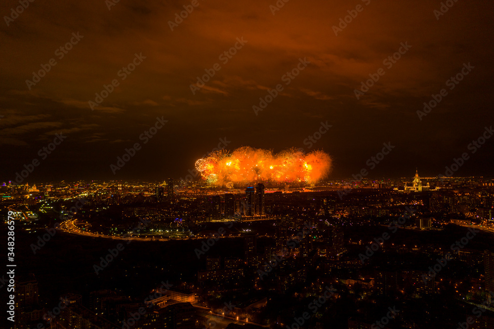 fireworks in the center of a big city at night filmed from a drone fireworks in the center of a big city at night filmed from a drone