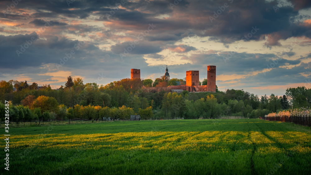 Castle in Czersk during sunset, Poland
