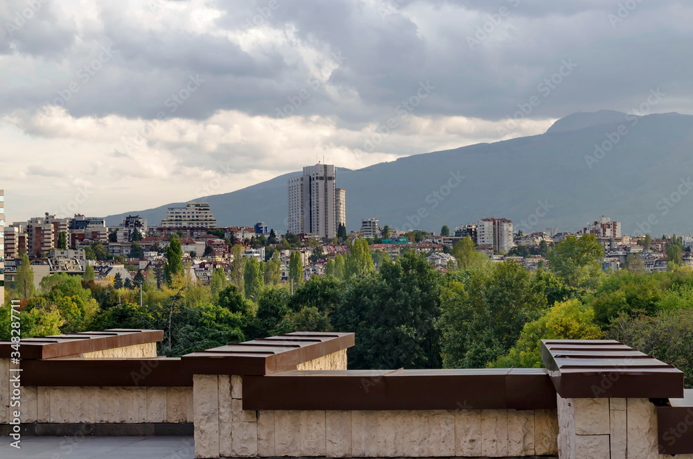 Residential neighborhood with new and old houses against the backdrop of a cityscape in the  centre  bulgarian capital Sofia, Bulgaria 