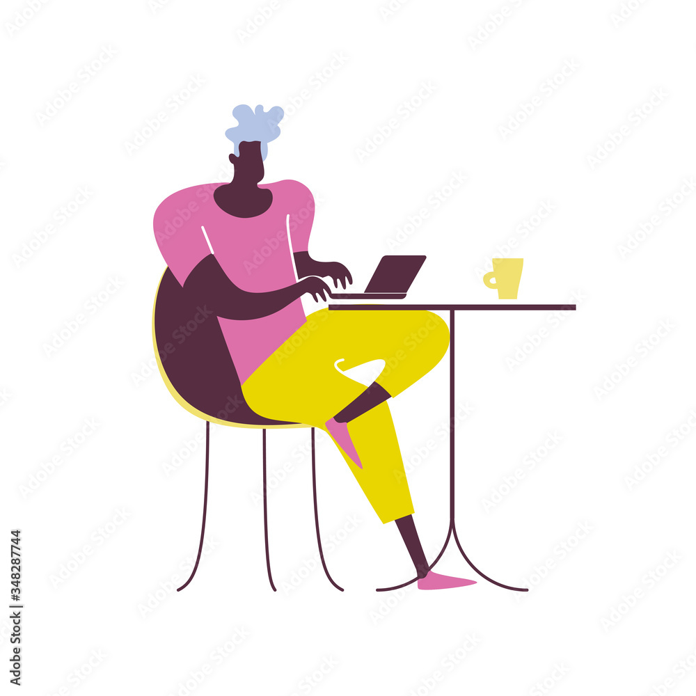 Office work and remote work at home, freelance. People working on computer. Scenes at office. Online education, training, workshops. News and communication.  Vector illustration. 