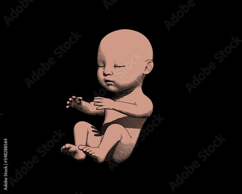 Human infant baby drawing illustration on dark BG