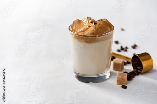 Dalgona Coffee, a trendy fluffy creamy whipped coffee