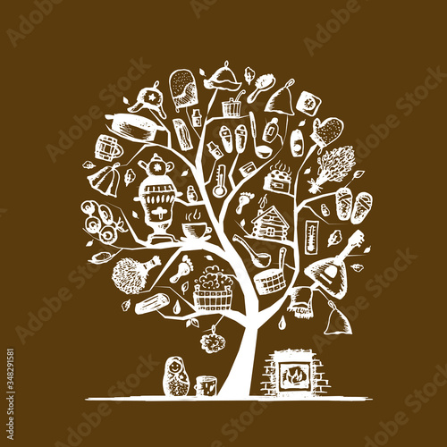 Russian sauna, art tree sketch for your design