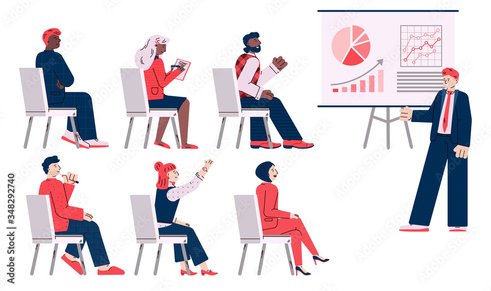 Business coaching or training with people cartoon vector illustration isolated.