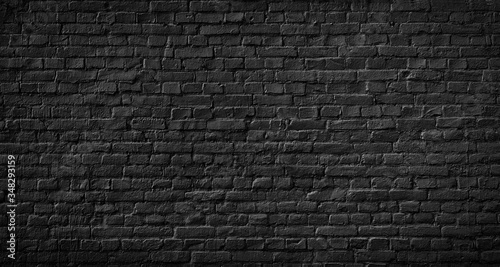 Old black brick wall background and texture
