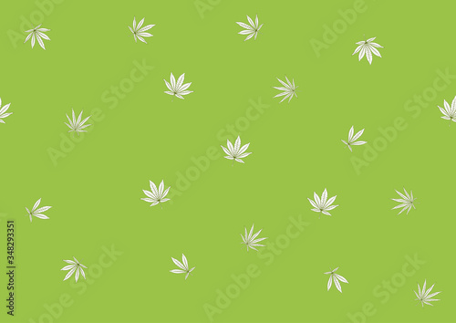 Cannabis leaves seamless pattern, background. Vector illustration in green colors.