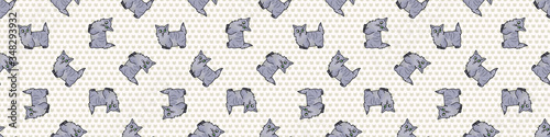Cute cartoon munchkin kitten seamless vector border. Pedigree kitty breed domestic cat background. Cat lover grey purebred all over print. Hairless short EPS 10. 
