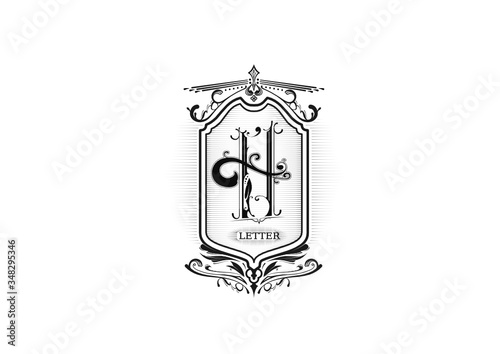 Letter - H with ornaments
