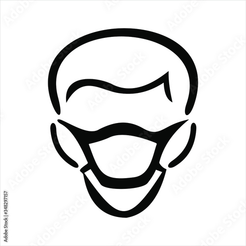 Faceless man (upper body) wearing a mask vector illustration icon / Coronavirus (influenza hay fever etc.) prevention.