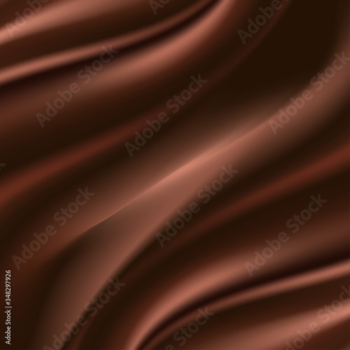 Chocolate satin background, smooth silk choco waves and swirls. Vector illustration