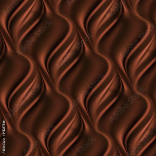 Chocolate wavy pattern. Smooth satin fabric texture, choco  waves and swirls. Abstract background, vector illustration.