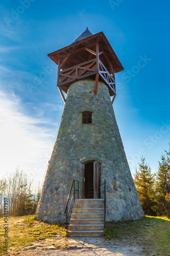 Lookout tower on Bobovec Hill above the village of Stara Bystrica, Slovakia, Europe. photo