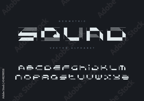 "Squad" futuristic font design. Geometric vector alphabet.
