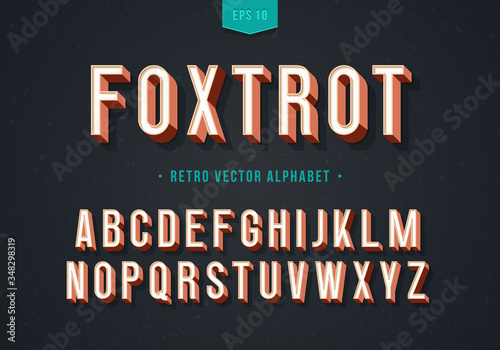 "Foxtrot" Thin retro font with numbers. Trendy 3d alphabet. Eps10 vector.