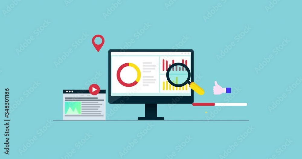 Flat design animation of Digital marketing, Marketing startup, Improving ranking on search engine traffic