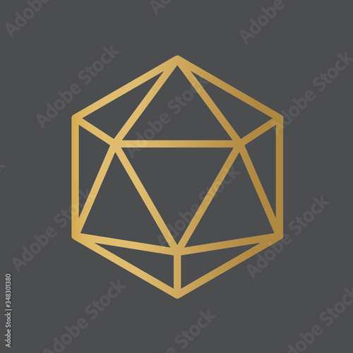 golden 20 sided dice icon - vector illustration photo
