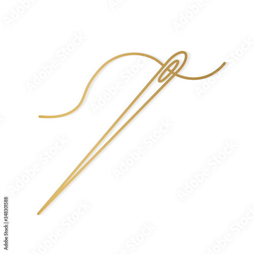 golden thread with needle icon- vector illustration