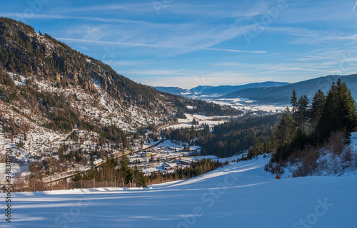 Ski slope in winter at Grosseck-Speiereck resort, Mauterndorf and S.Martin area, Austria. January 2020 photo
