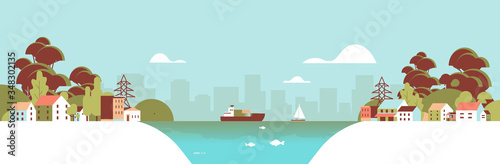 cross section urban city landscape horizontal banner vector illustration