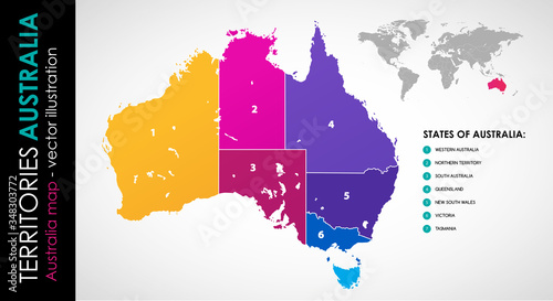 Vector map of Australia regions beautiful colours
