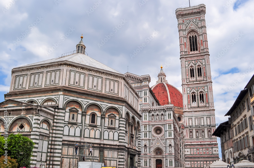 Cathedral of Saint Mary of the Flower (Cattedrale di Santa Maria del Fiore) or Duomo di Firenze and Florence Baptistery, Florence, Italy