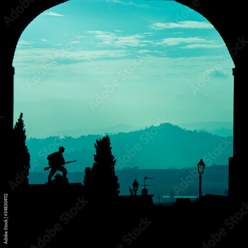 Canvastavla ww2 soldier statue, a partisans memorial near Asti, Piedmont, Italy