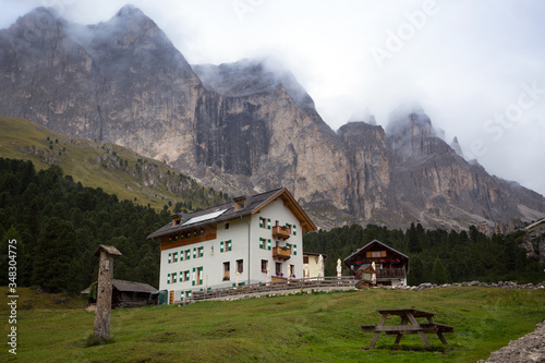rifugio high at the Dolomites mountains photo