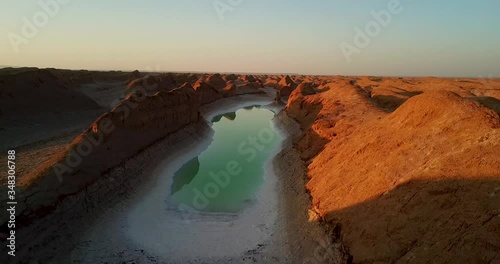 Green Emerald Rainwater Lakes at Lut Desert A Natural UNESCO World Heritage Site In Iran Kerman Aerial View Similar to Lençóis Maranhenses National Park, Barreirinhas, Maranhão, Brazil Northeast Coast photo