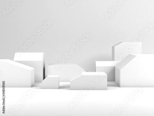 Fototapeta Naklejka Na Ścianę i Meble -  Minimal still life installation, white boxes, 3d