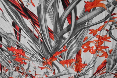 floral designer, white bedsheet with leaves and flowers.