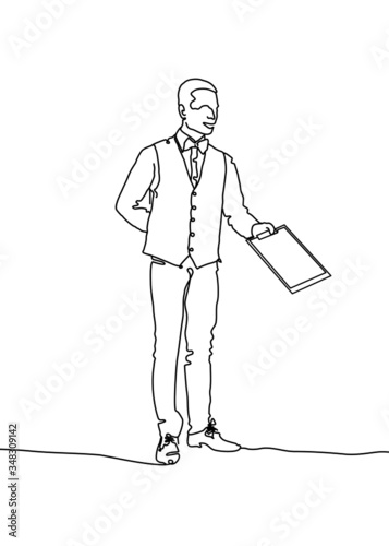 One continuous line drawing, a menu waiter