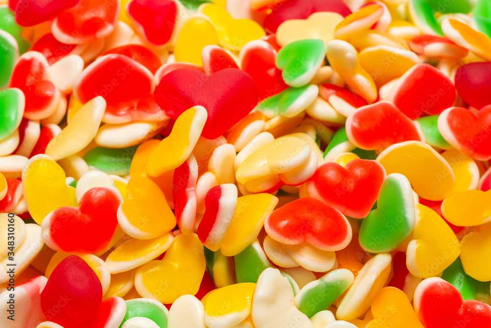 Juicy colorful jelly sweets. Gummy candies. Hearts. Juicy colorful jelly sweets. Gummy candies. Hearts.