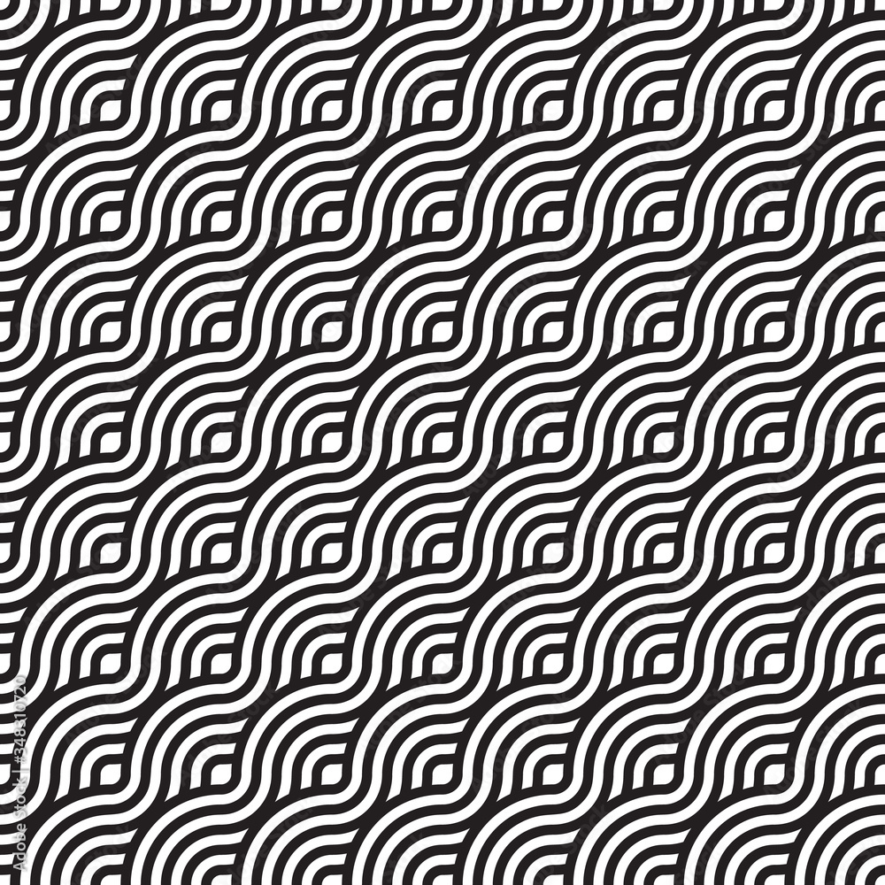 Monochrome seamless curling wave diagonal pattern BG Monochrome seamless curling wave diagonal pattern BG