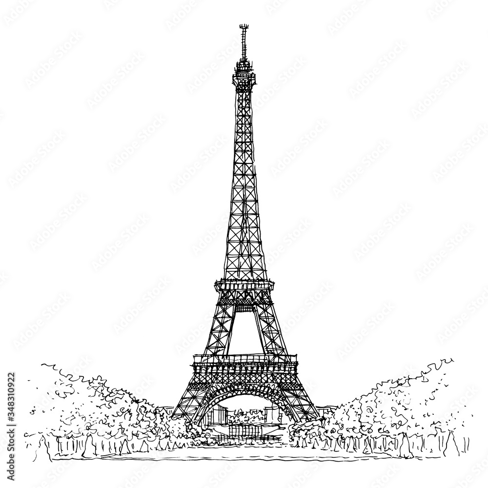 Eiffel Tower hand drawing illustration, Paris, France, Europe, tower eiffel